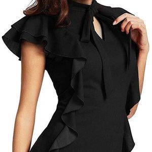 Floerns Women's Tie Neck Short Sleeve Ruffle Hem Cocktail Party Dress XL NWT